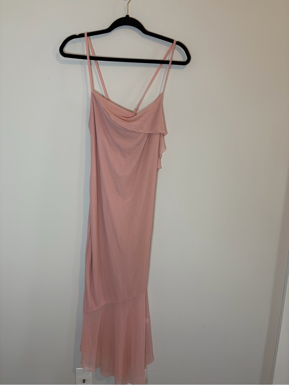 NWT SHEIN MOD Pink Asymmetric Ruffle Mesh Midi Dress Size L Large